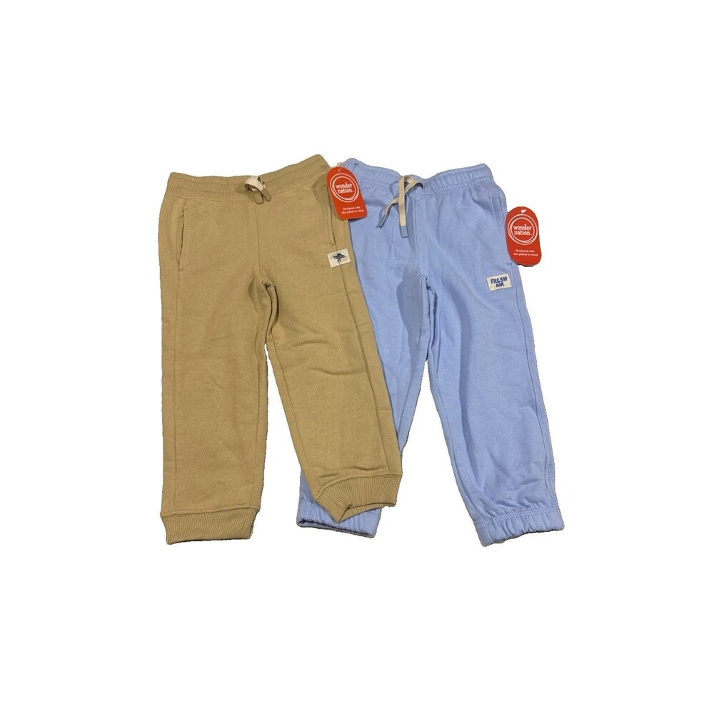 Tan And Blue Fleece Joggers Kids Boys Drawstring Pants Casual Cozy Size 4 Bundle
